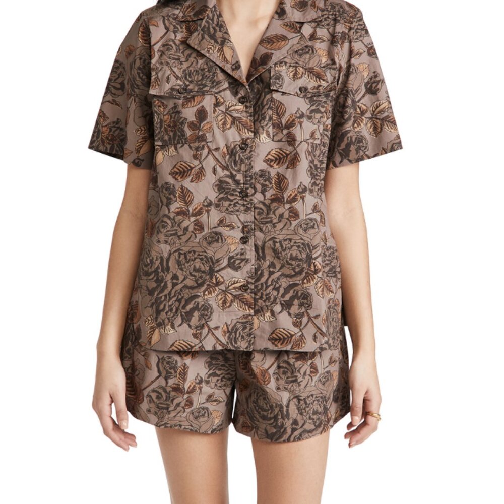 Ganni Brown Floral Button-Down Shirt